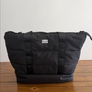 WILO The Label Black Puffer Gym Bag with Bottom Zippered Storage 15H X 16W X 5D